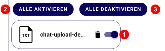 Hochgeladene Datei mit Einzelschalter und gemeinsamen Aktivierungsaktionen
